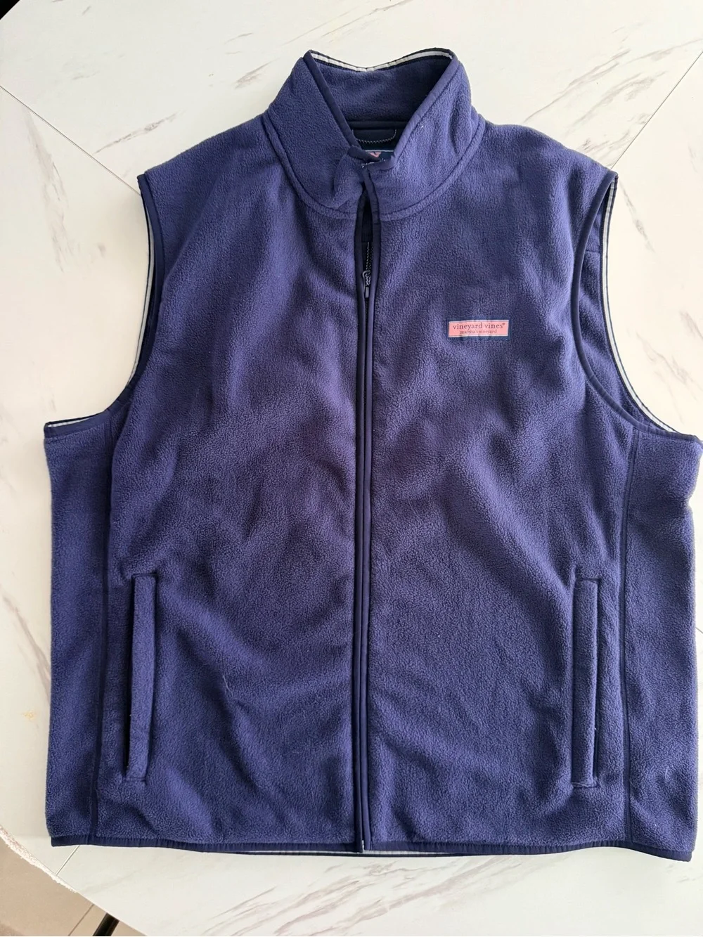 Vineyard Vines Fleece Vest Mens XL Navy Blue Full Zip Pockets Outdoor Warm